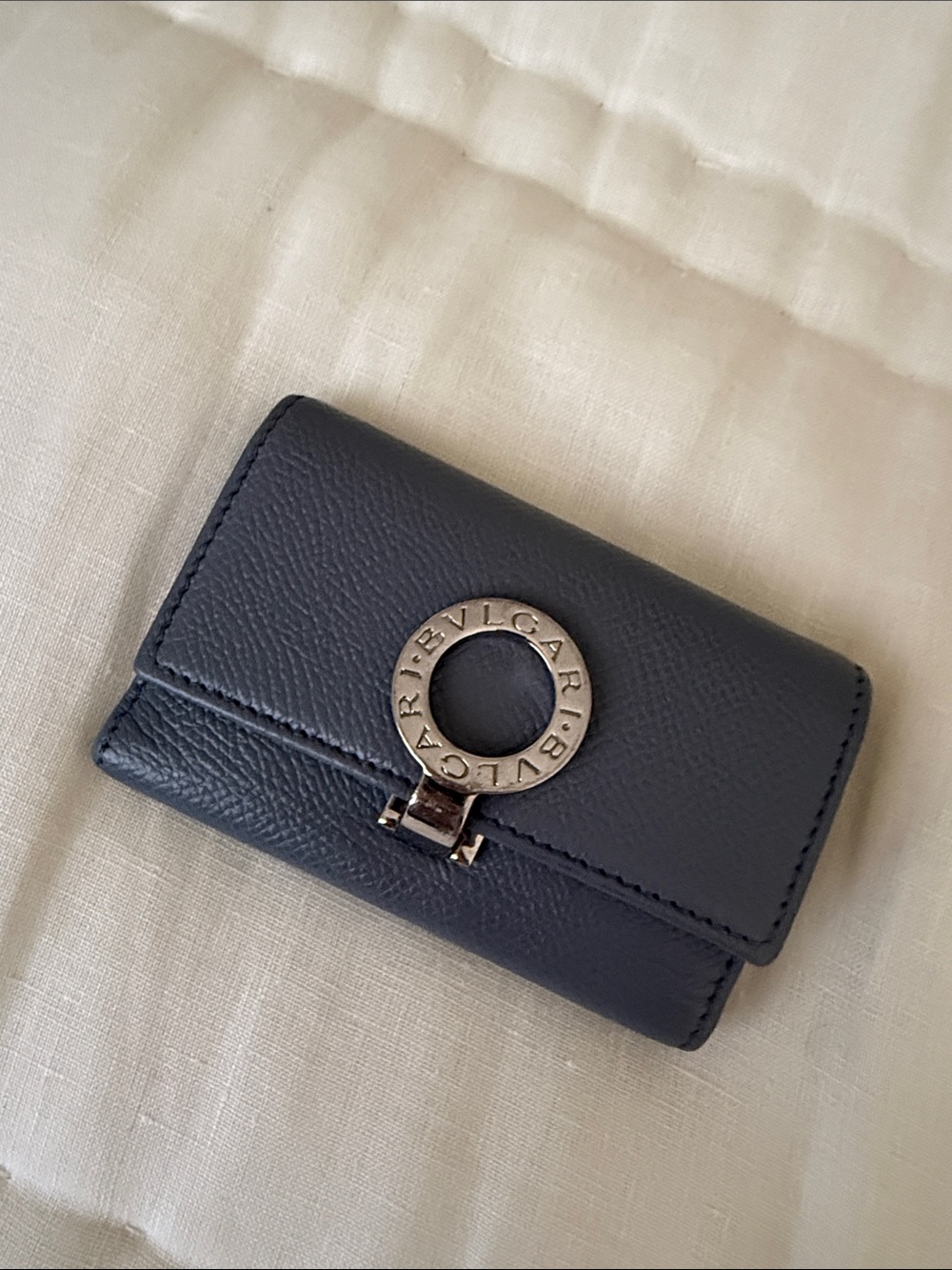 Bvlgari Gray Leather Compact Key Holder